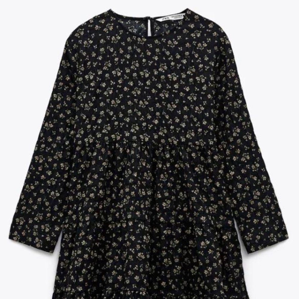 ZARA FLORAL PRINT DRESS BLACK NWT